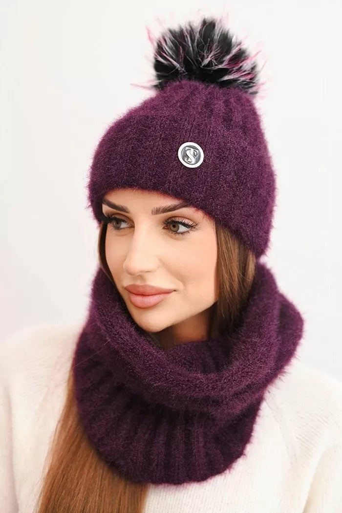 Women's purple hat and scarf Nora