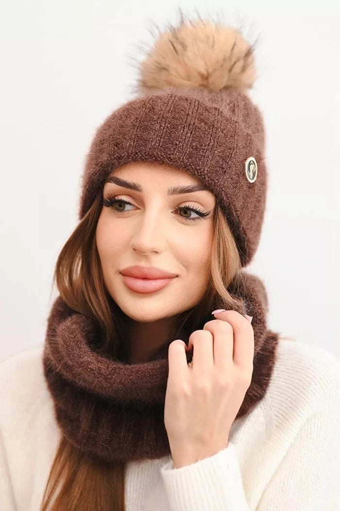 Women's brown hat and scarf Nora