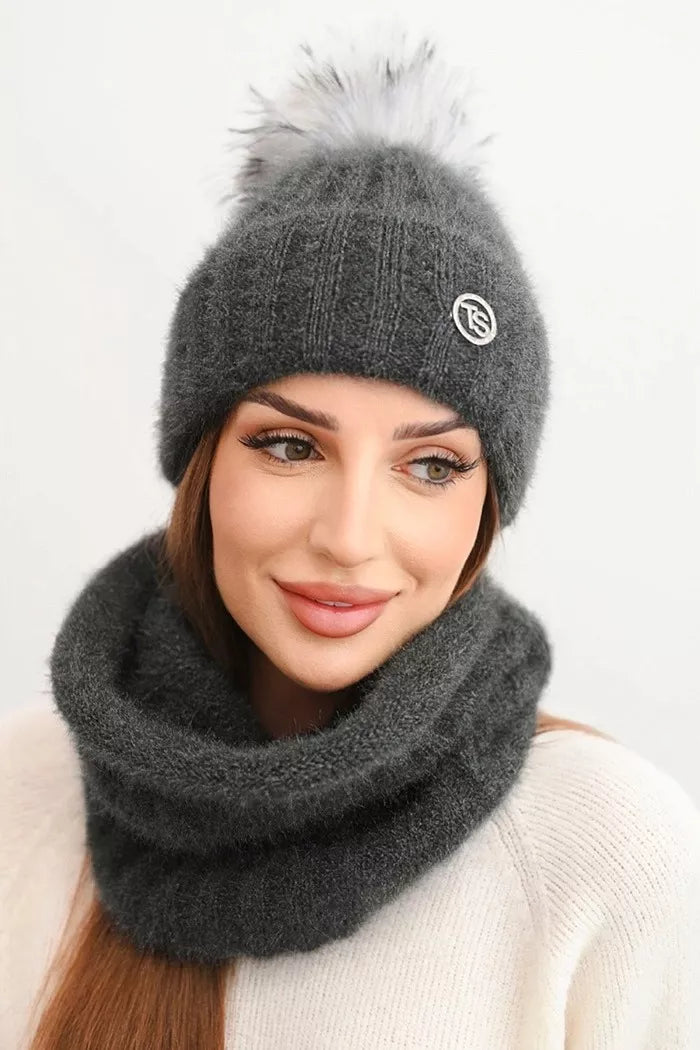 Women's light dark gray hat and scarf Nora