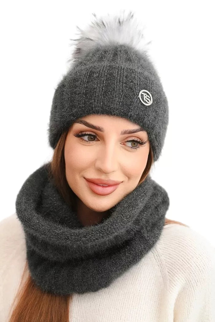 Women's light dark gray hat and scarf Nora
