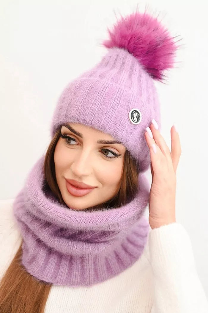 Women's light purple hat and scarf Nora
