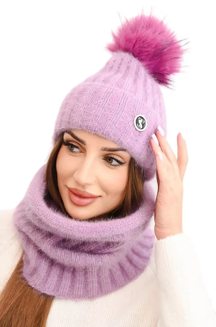 Women's light purple hat and scarf Nora