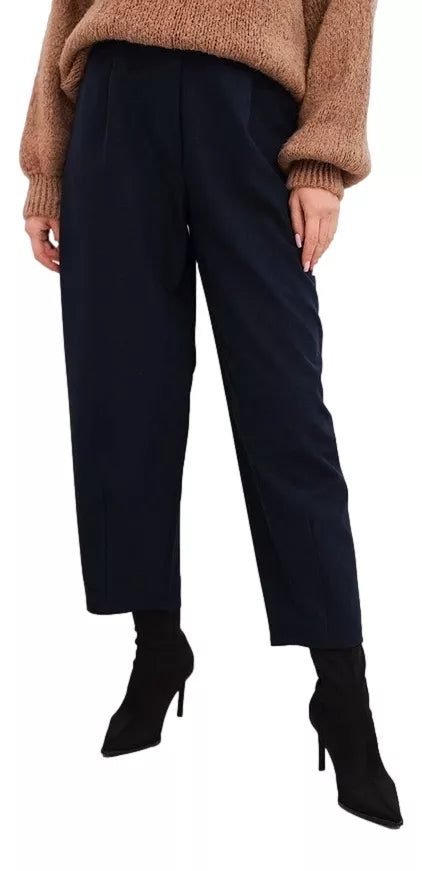 Moteriškos tamsiai mėlynos spalvos aukštu liemeniu kelnės Lori