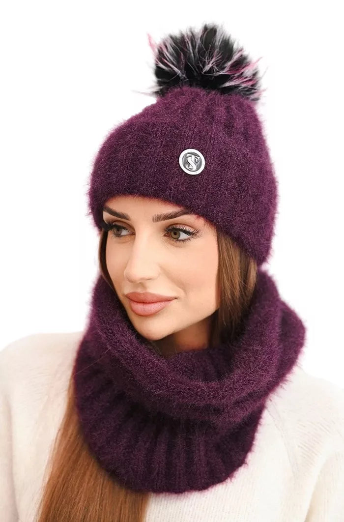 Women's purple hat and scarf Nora