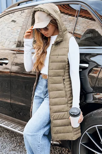 Women's brown hooded vest Warm