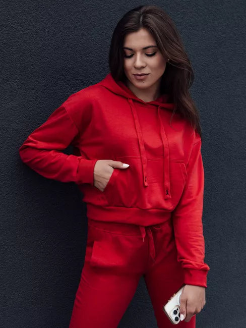 Moteriškas raudonos spalvos džemperis su gobtuvu Trend