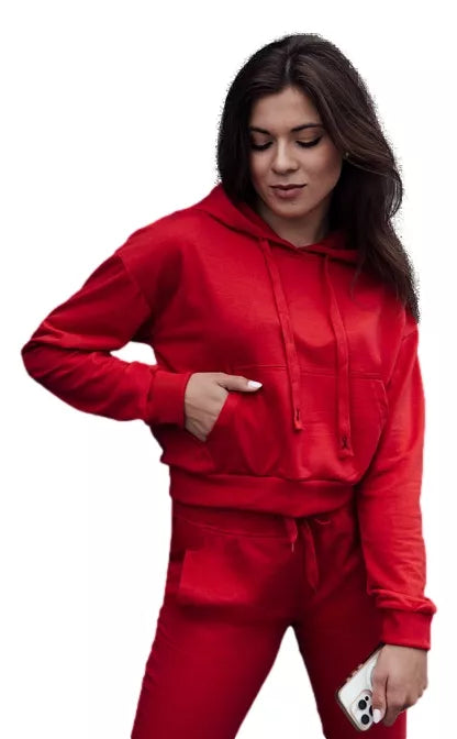 Moteriškas raudonos spalvos džemperis su gobtuvu Trend