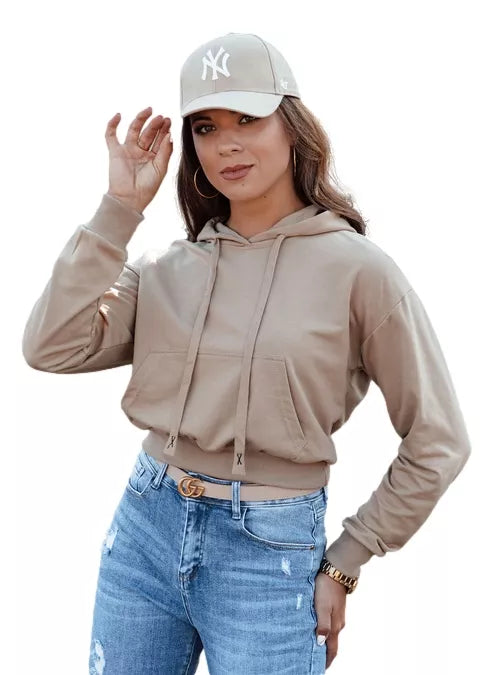 Moteriškas rusvas džemperis su gobtuvu Trend