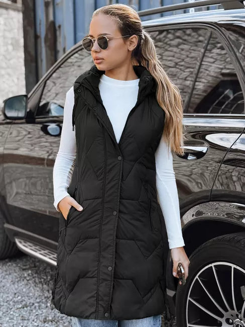 Women's long black vest Lucy