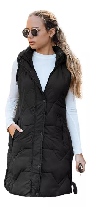 Women's long black vest Lucy