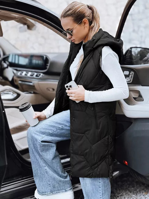 Women's long black vest Lucy