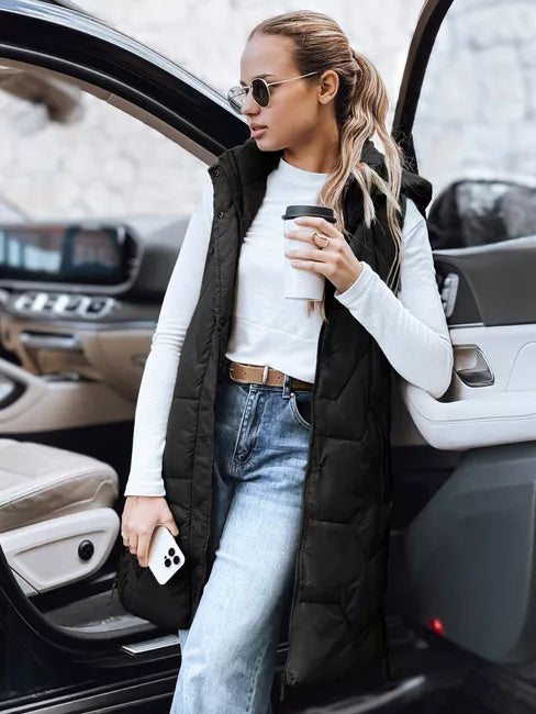 Women's long black vest Lucy