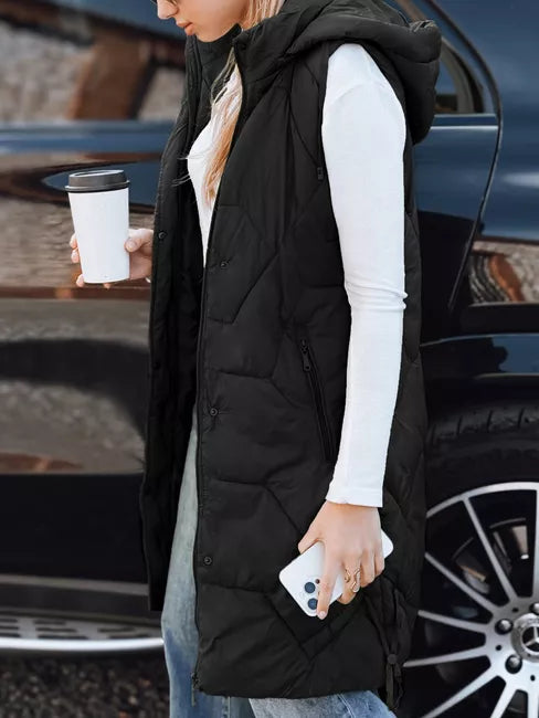 Women's long black vest Lucy