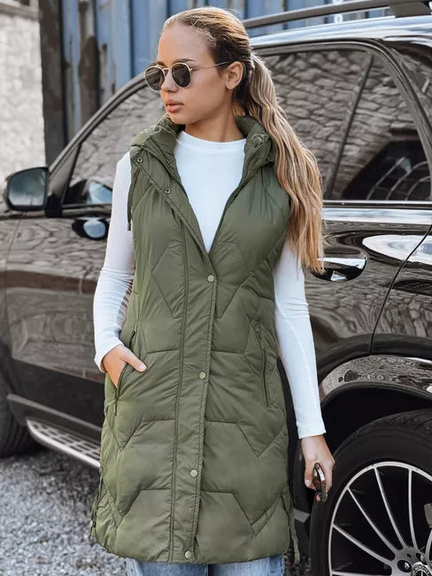 Women's long green vest Lucy