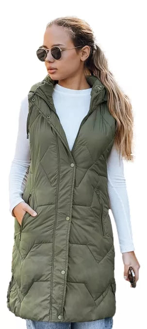 Women's long green vest Lucy