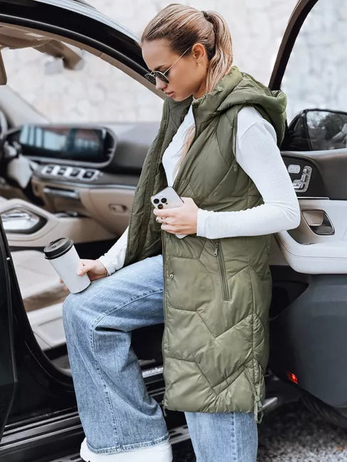 Women's long green vest Lucy