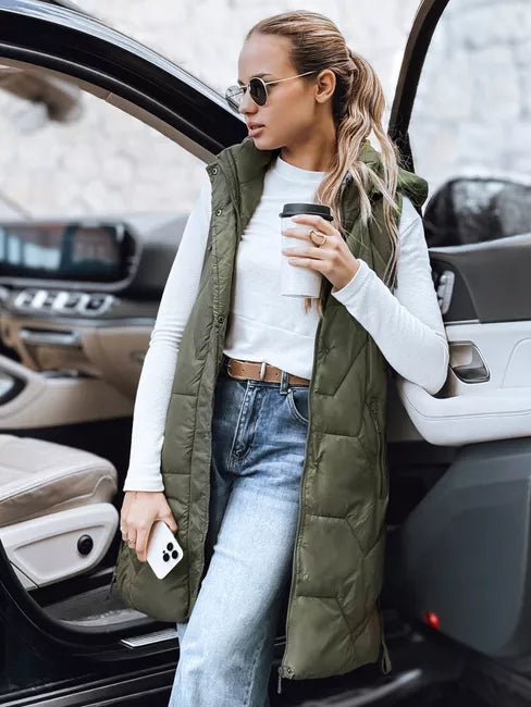 Women's long green vest Lucy