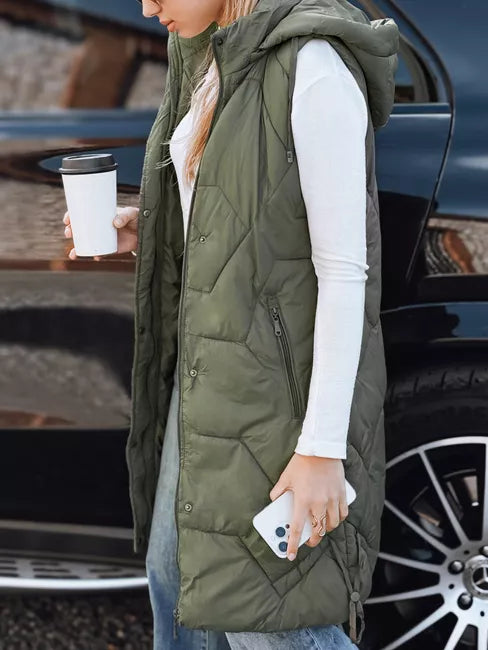 Women's long green vest Lucy