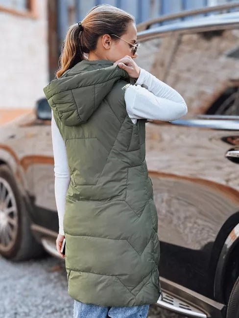 Women's long green vest Lucy
