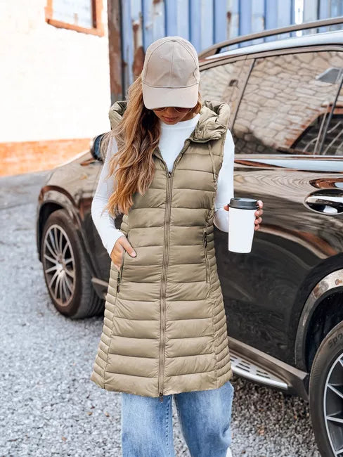 Women's brown hooded vest Warm