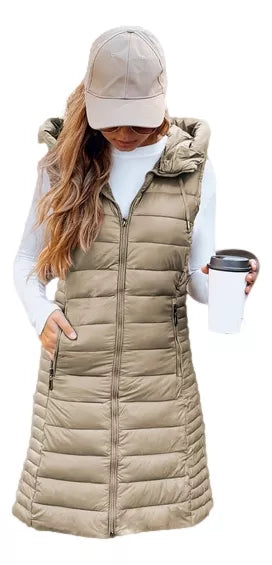 Women's brown hooded vest Warm