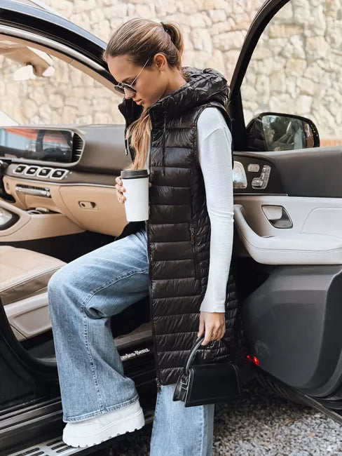 Women's black hooded vest Warm