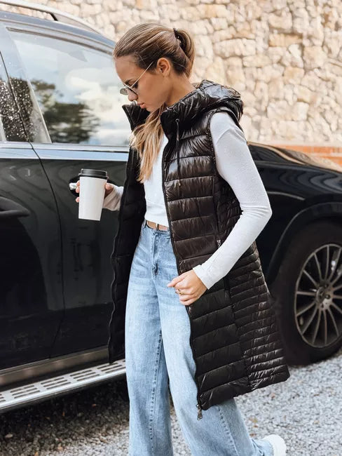 Women's black hooded vest Warm