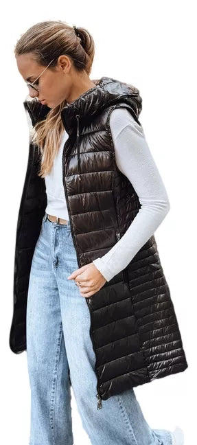 Women's black hooded vest Warm