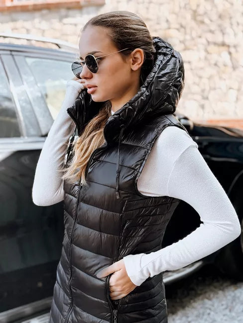 Women's black hooded vest Warm