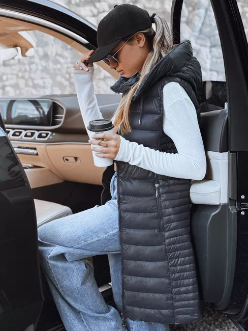 Women's dark gray hooded vest Warm