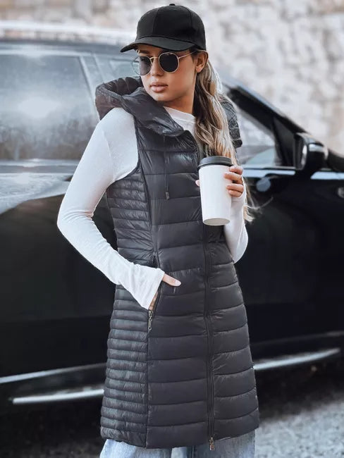 Women's dark gray hooded vest Warm
