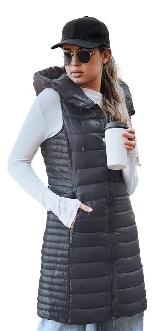 Women's dark gray hooded vest Warm
