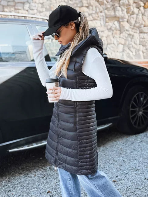 Women's dark gray hooded vest Warm