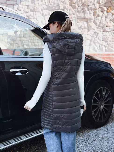 Women's dark gray hooded vest Warm