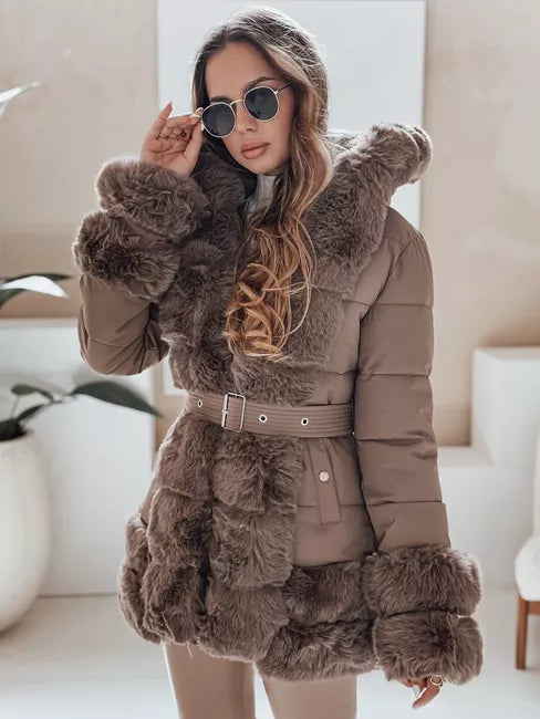 Women's dark brown jacket with fur City