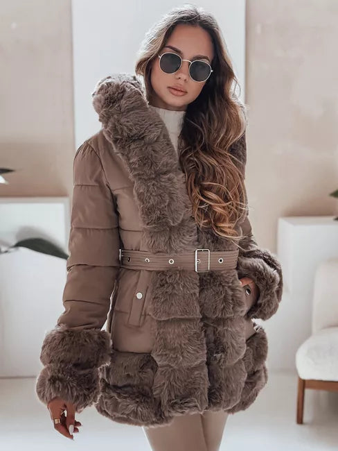 Women's dark brown jacket with fur City