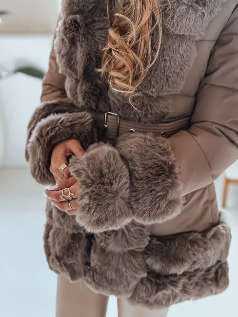 Women's dark brown jacket with fur City