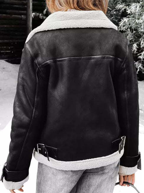 Women's black biker jacket with a goatskin Loren