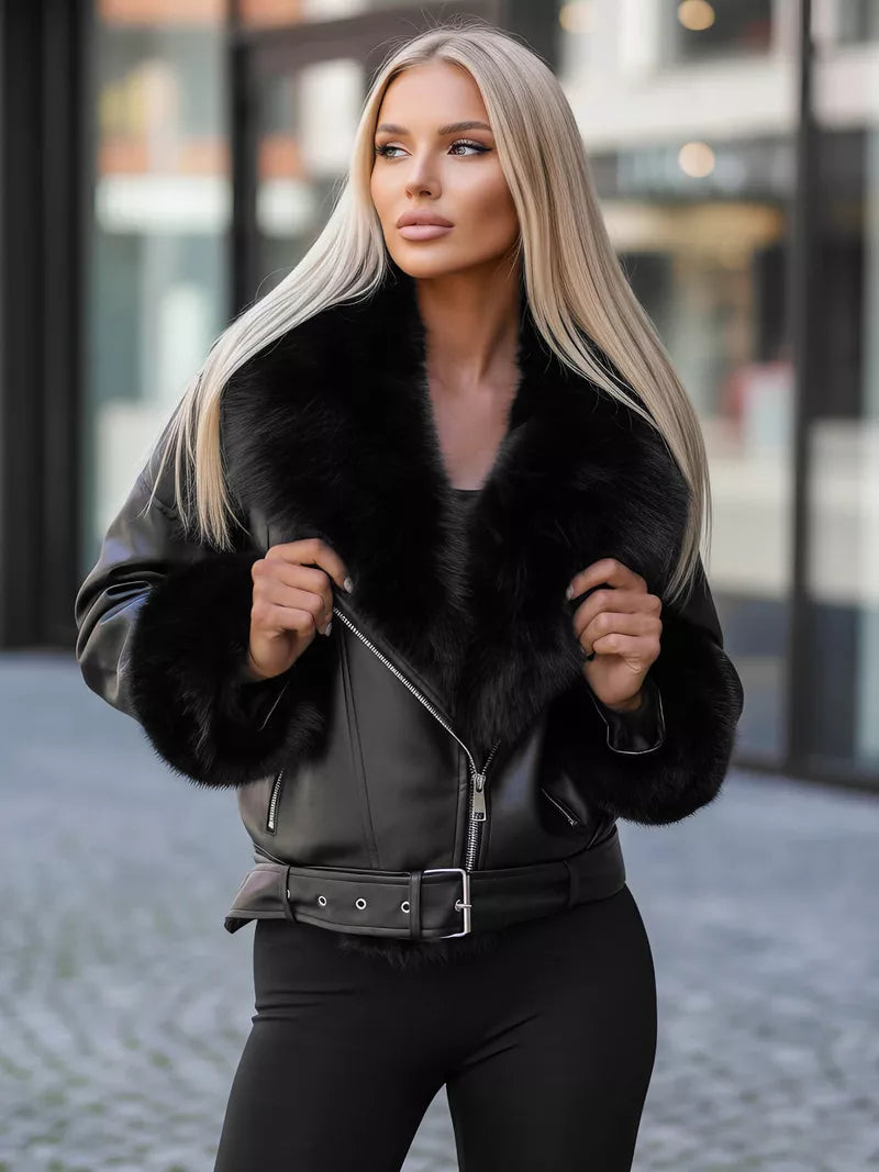 Women's black jacket with black fur Real