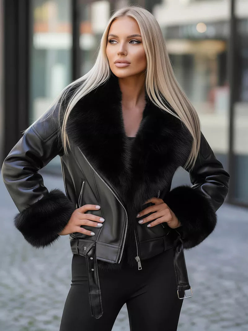 Women's black jacket with black fur Real