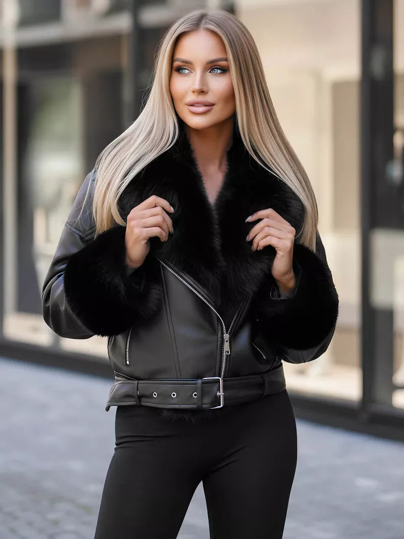 Women's black jacket with black fur Real