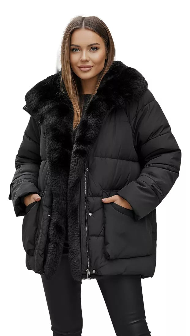 Moteriška juoda striukė su kailiu Sora