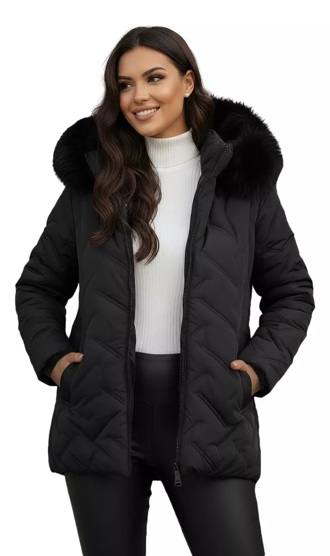 Moteriška juoda žieminė striukė su gobtuvu Levi