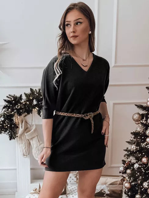 Women's black dress with belt Glam
