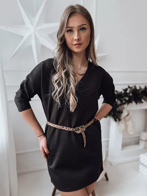 Women's black dress with belt Glam
