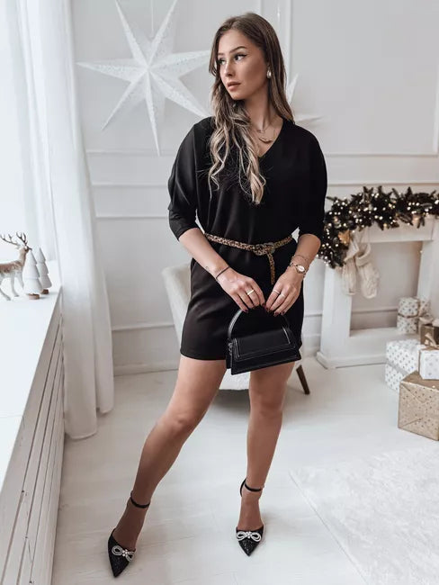 Women's black dress with belt Glam