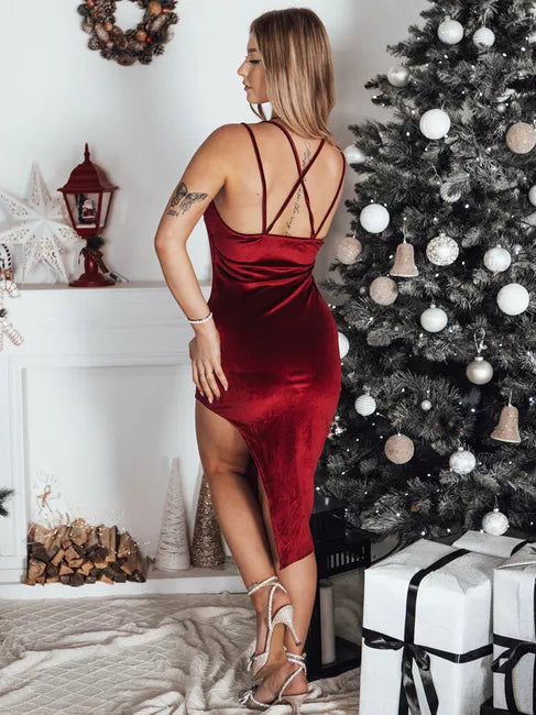 Women's burgundy velvet dress Kisses