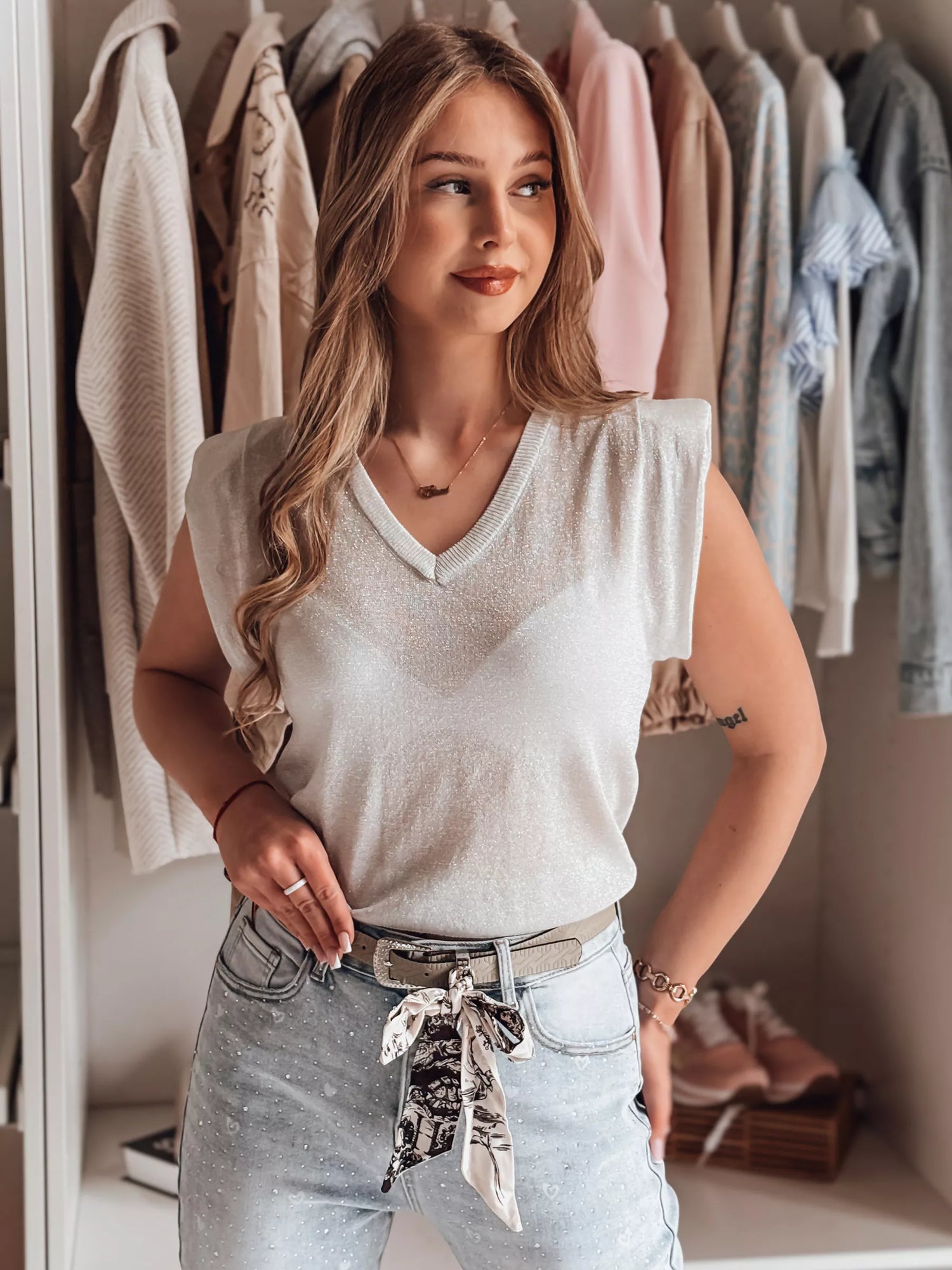 Women's light gray blouse SELFINA