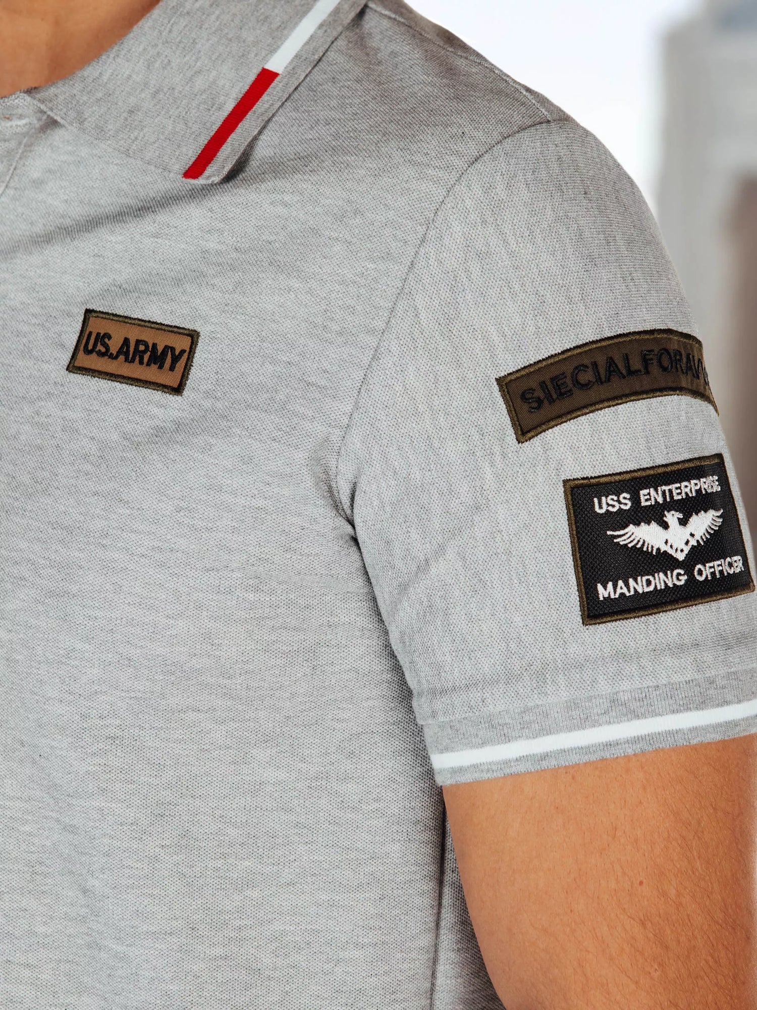 Men's polo shirt with patches, gray US Army