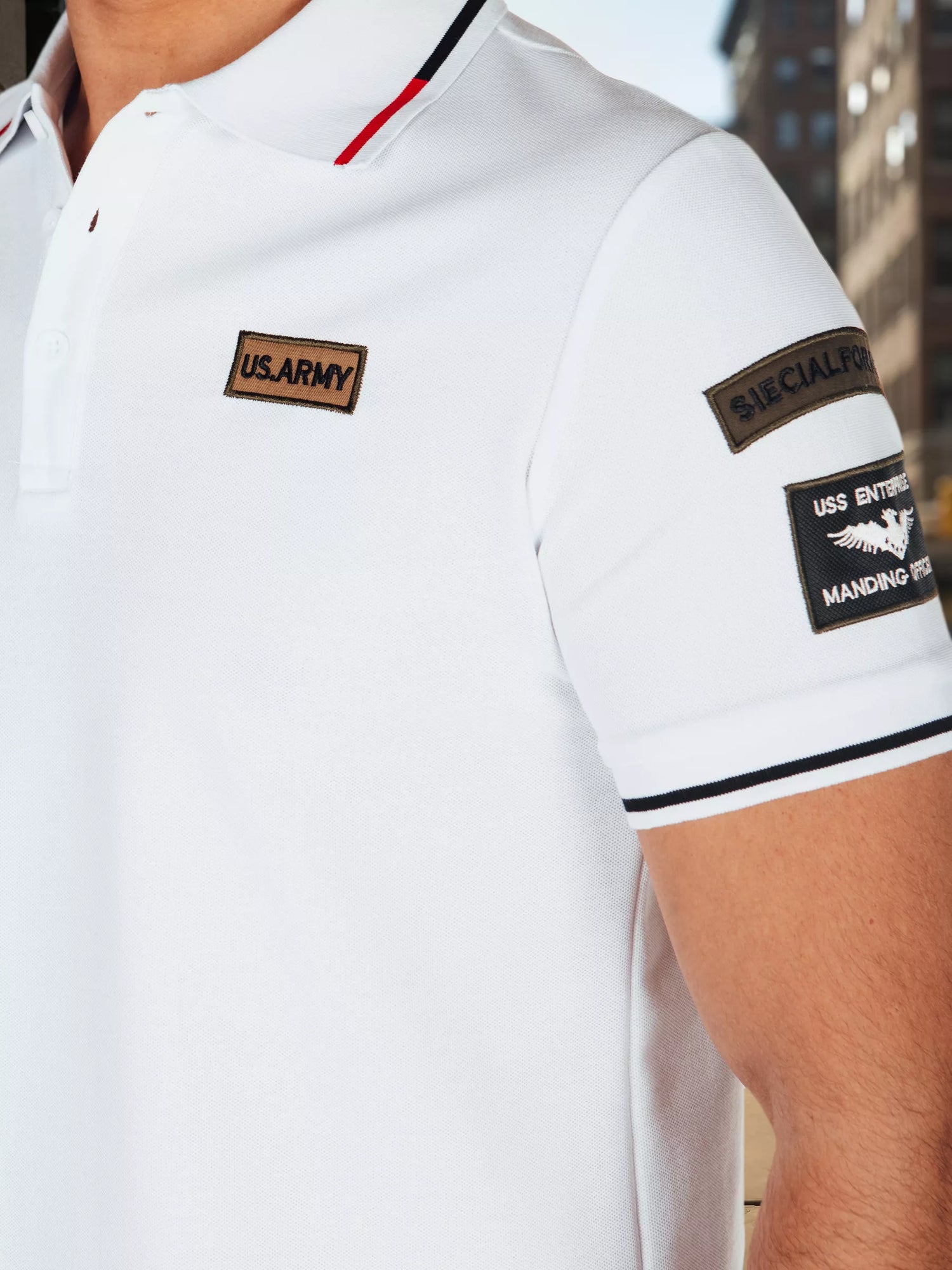 Men's polo shirt with patches white US Army